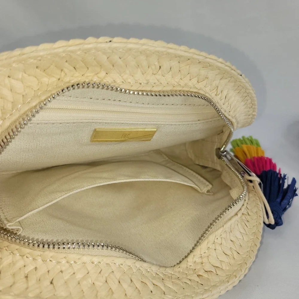 INC International Concepts Straw Taco Clutch Woven Chevron Tassel‎ Bag